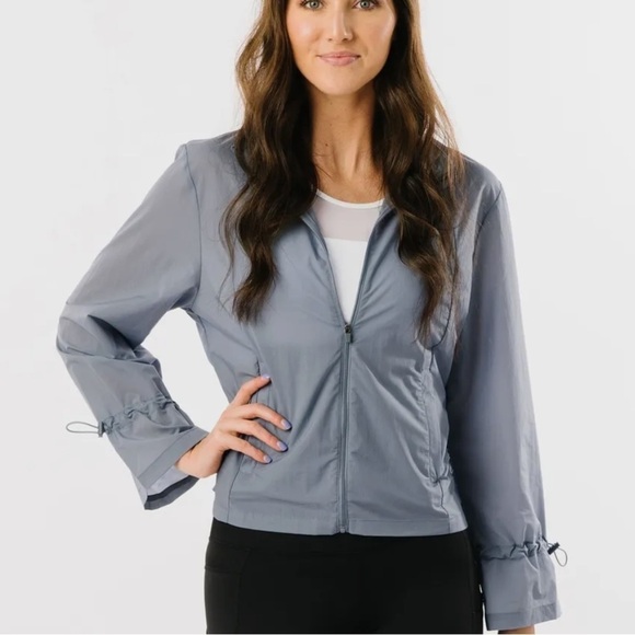 ZYIA Active Gray Drawstring Light Windbreaker Jacket Full Zip Women Size XL - Picture 2 of 6